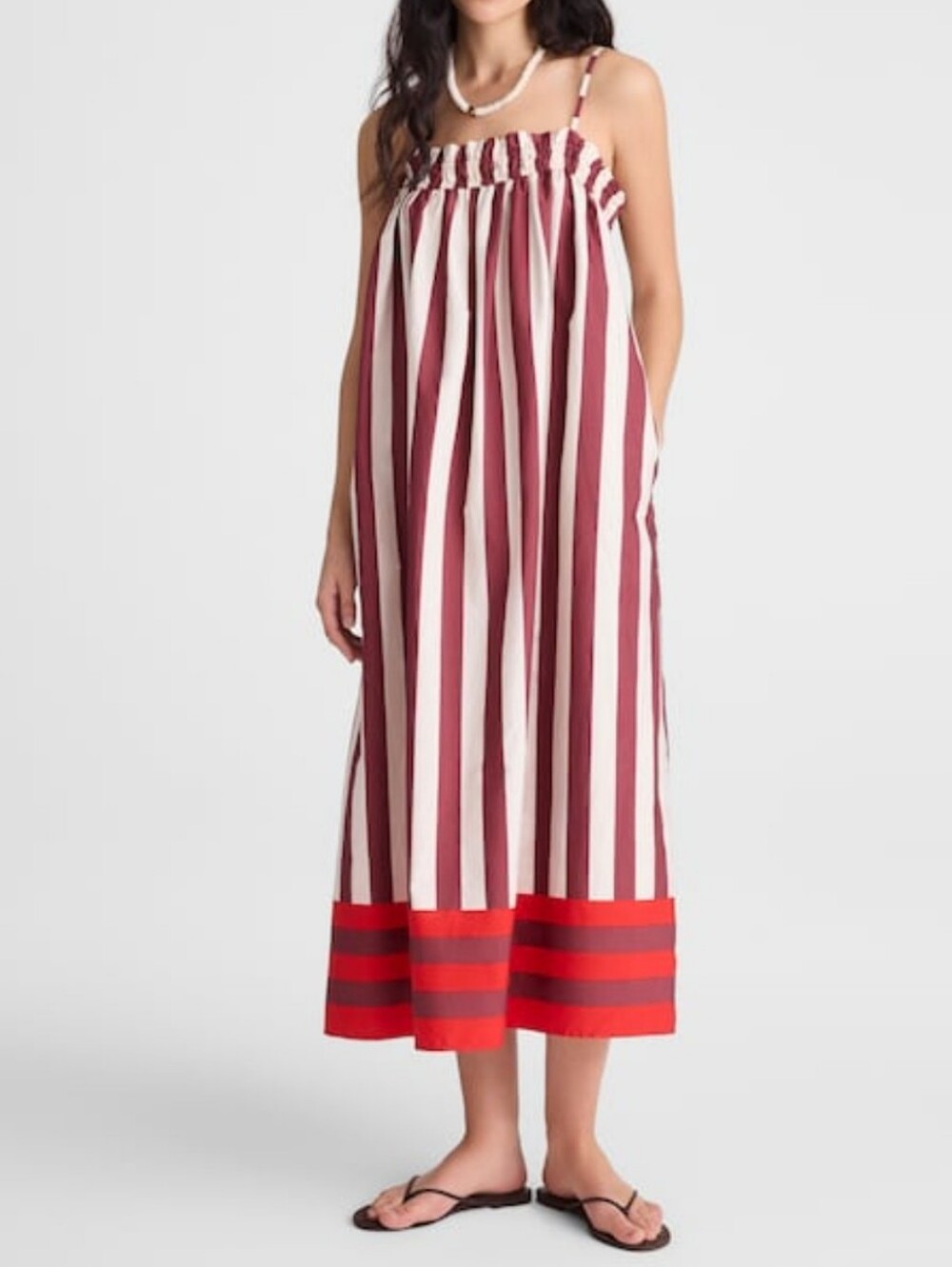 Madewell Burgundy & White Striped Maxi Dress with Red Hem Size S NEW